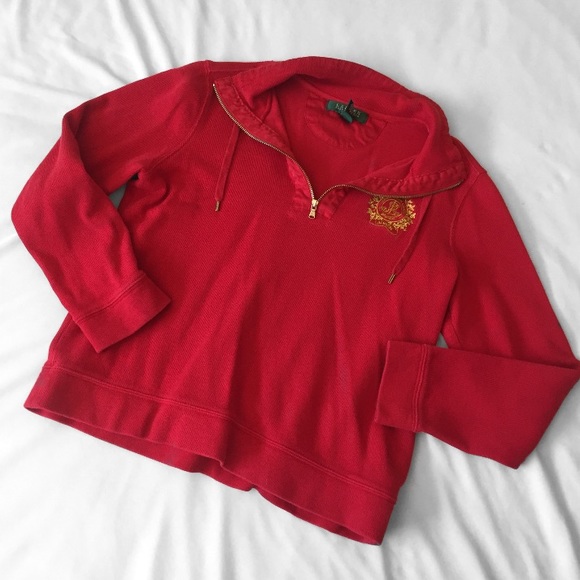 Ralph Lauren Tops - 90s Ralph Lauren Red Ribbed Half Zip Pullover